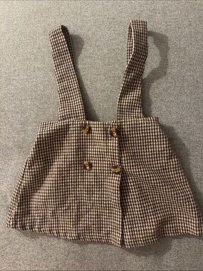 5/$15- Girls Brown Houndstooth Suspender Skirt - Kids Jackets & Coats